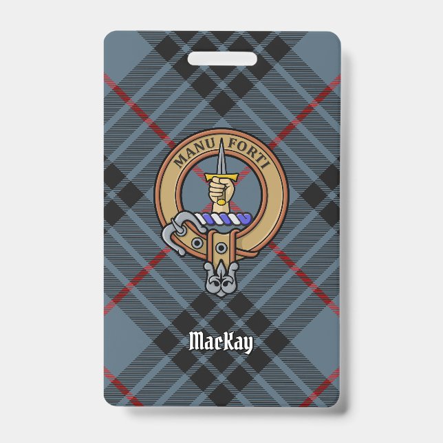 Crachá Clan MacKay Crest sobre Blue Tartan (Frente)