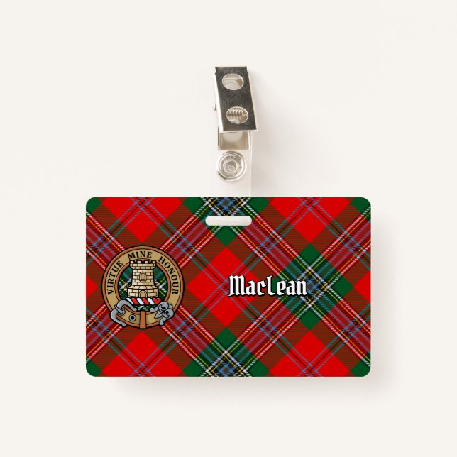 Crachá Clan MacLean Crest sobre Tartan (Frente com Clipe)
