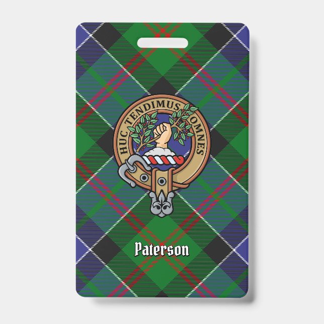 Crachá Clan Paterson Crest sobre Tartan (Frente)