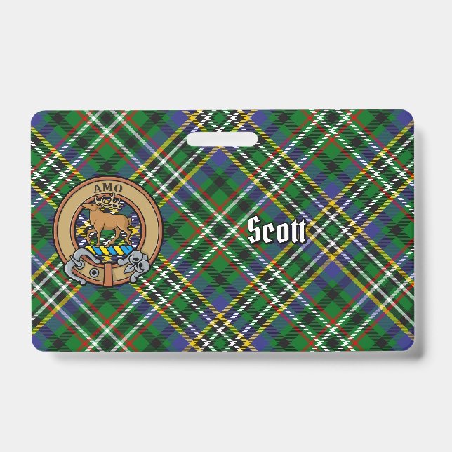 Crachá Clan Scott Crest sobre Green Tartan (Front)