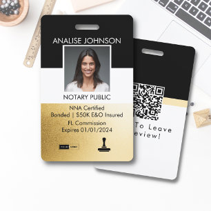 Crachá Clássico preto e Dourado ID de Notário Personaliza