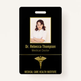 Crachá Classy Medical Dourado Caduceus no Black Photo ID