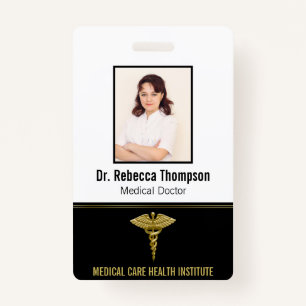 Crachá Classy Medical Dourado Caduceus no Black Photo ID