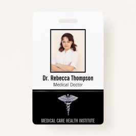 Crachá Classy Medical Silver Caduceus no Black Photo ID