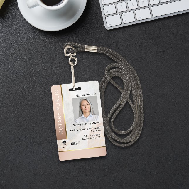 Crachá Classy Pink & Gold Marble Custom Notary ID (Criador carregado)