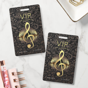 Crachá Clave de Sol Triplo em Ouro VIP Acesso Total Ornam
