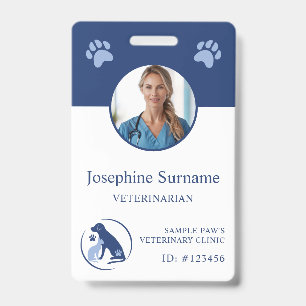Crachá Clínica Veterinária Logotipo de Cachorro e Gato Az