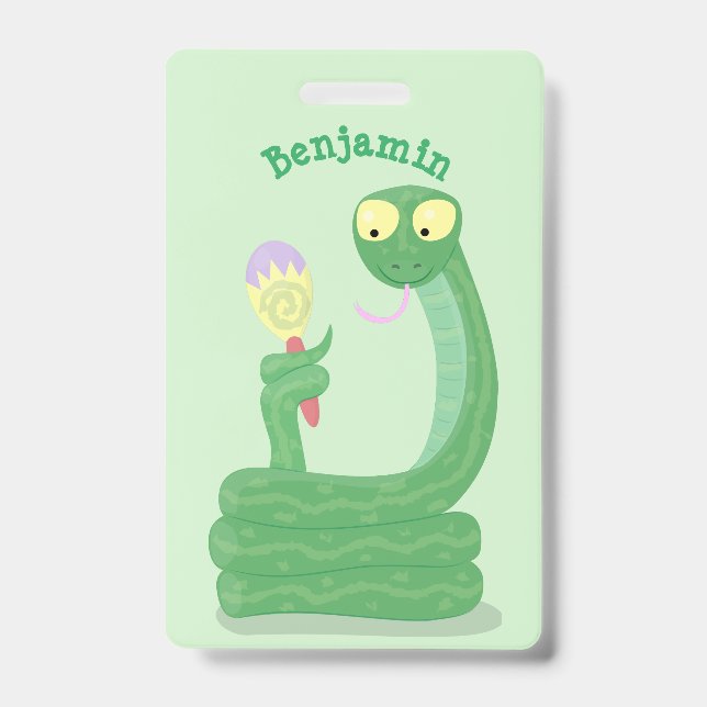 Crachá Cobra verde engraçado com desenhos de maraca (Frente)