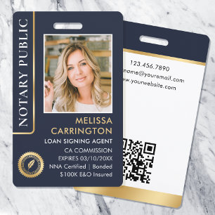 Crachá Cód QR de Foto de ID de Notário Público Elegante A