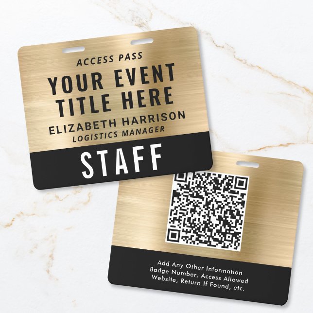 Crachá Códido de Acesso ID Elegante QR Code Preto Dourado (Criador carregado)