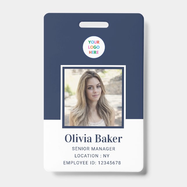 Crachá Código de barras azul do Marinho moderno Nome do l (Frente)