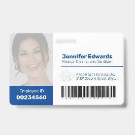 Crachá Código de barras azul escuro e ID de foto grande d