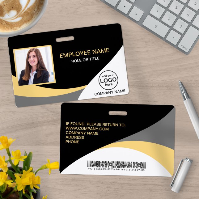 Crachá Código de Barras Preto do Funcionário Corporativo  (Criador carregado)