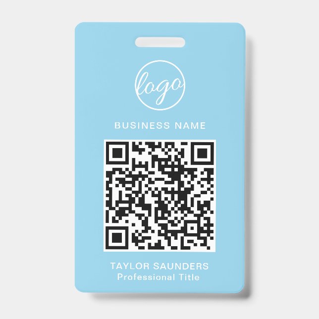 Crachá Código de Identificação de Funcionário QR Code Azu (Frente)