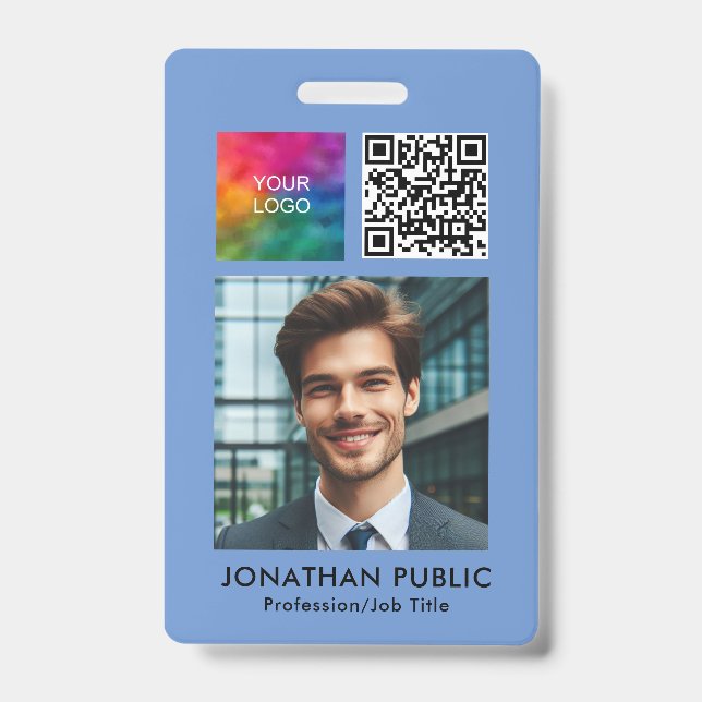 Crachá Código de QR de Foto do Funcionário Modelo de Logo (Frente)