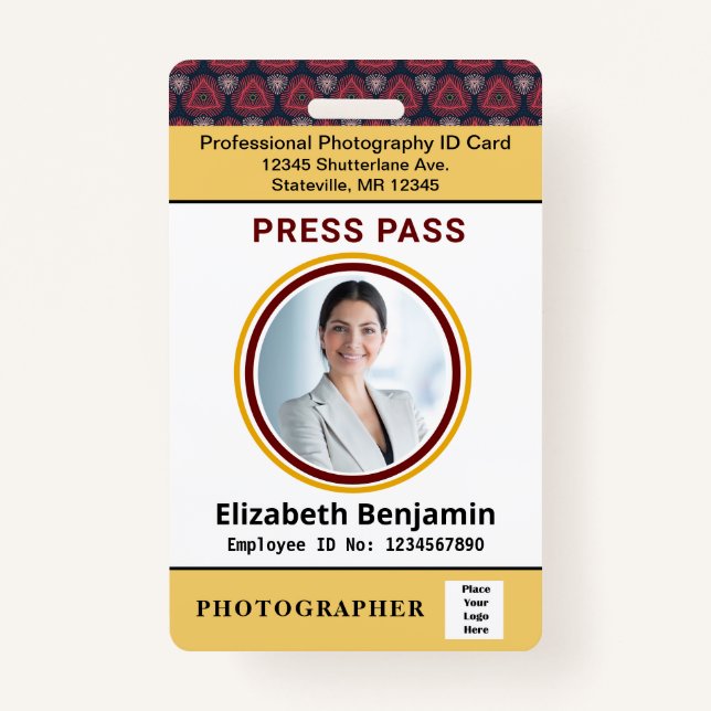 Crachá Código do Bar do logotipo de foto personalizado do (Frente)