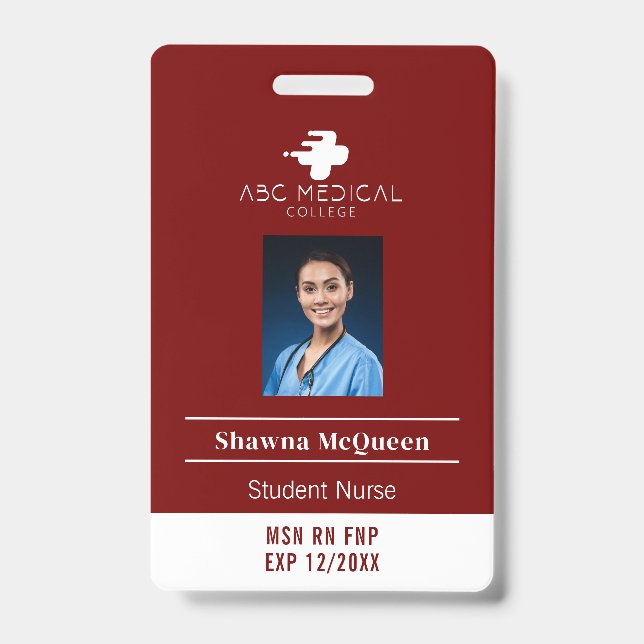 Crachá Código QR de foto vermelha de estudante de enferma (Frente)
