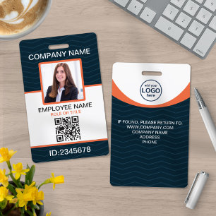 Crachá Código QR de Funcionário Corporativo Azul Laranja
