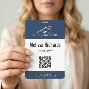 Crachá Código QR de ID Azul de Evento de Conferência Corp