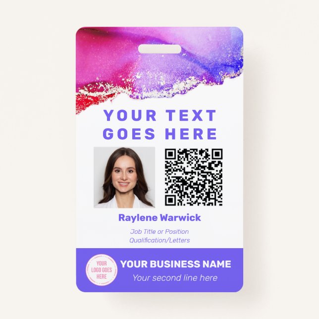 Crachá Código QR de ID de Foto de Funcionário Personaliza (Frente)