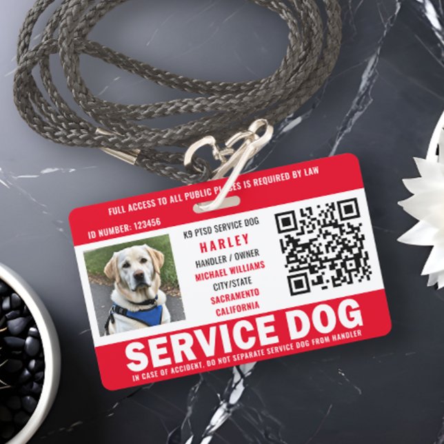 Crachá Código QR de ID de Foto do Cachorro de Serviço (Criador carregado)
