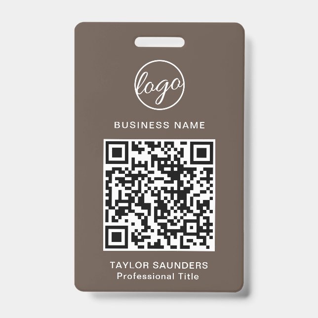 Crachá Código QR de ID de Funcionário Marrom Simples (Frente)