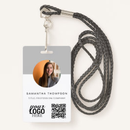 Crachá Código QR do cinza Logotipo de empresa ID do cartã