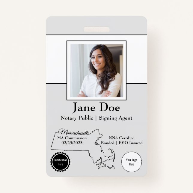 Crachá Código QR do Estado de Massachusetts Notary Public (Frente)
