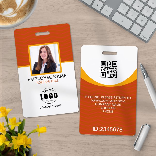 Crachá Código QR do Funcionário Corporativo Laranja Amare (Criador carregado)