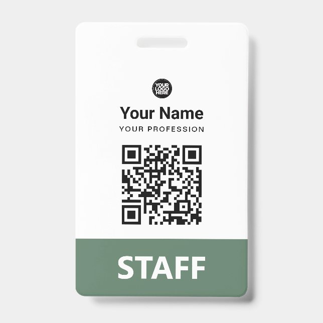 Crachá Código QR do Funcionário Verde Salvia, Código de B (Frente)