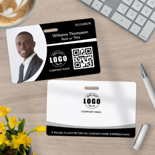 Crachá Código QR do Logotipo da Foto Funcionário Preto e