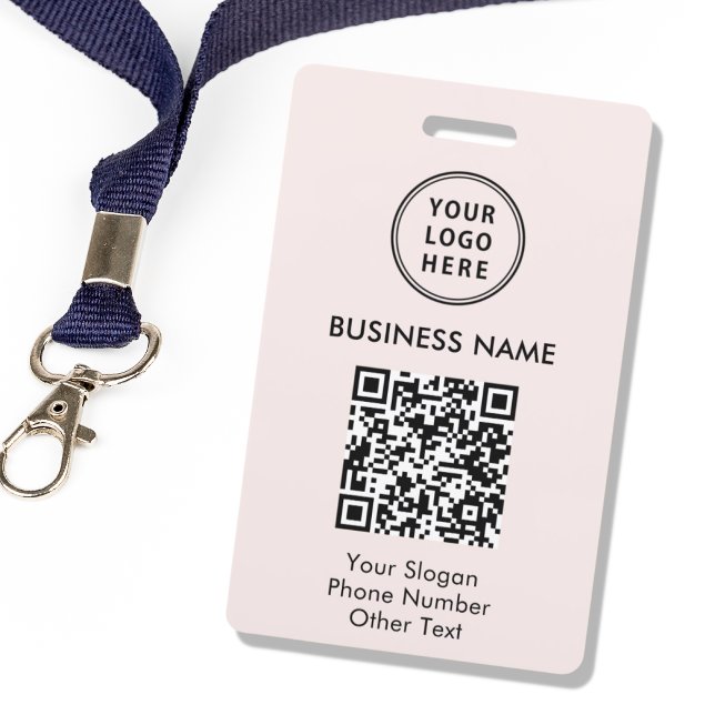 Crachá Código QR do Logotipo Empresarial Rosa (Criador carregado)