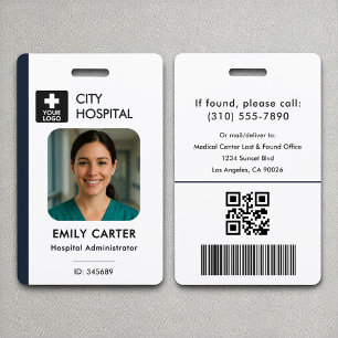 Crachá Código QR do Logotipo Médico Foto do Funcionário N