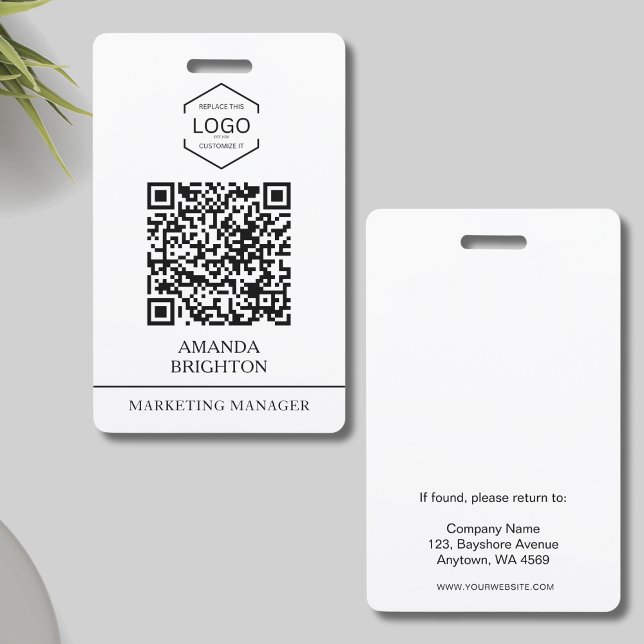 Crachá Código QR do logotipo preto branco moderno para em (Criador carregado)