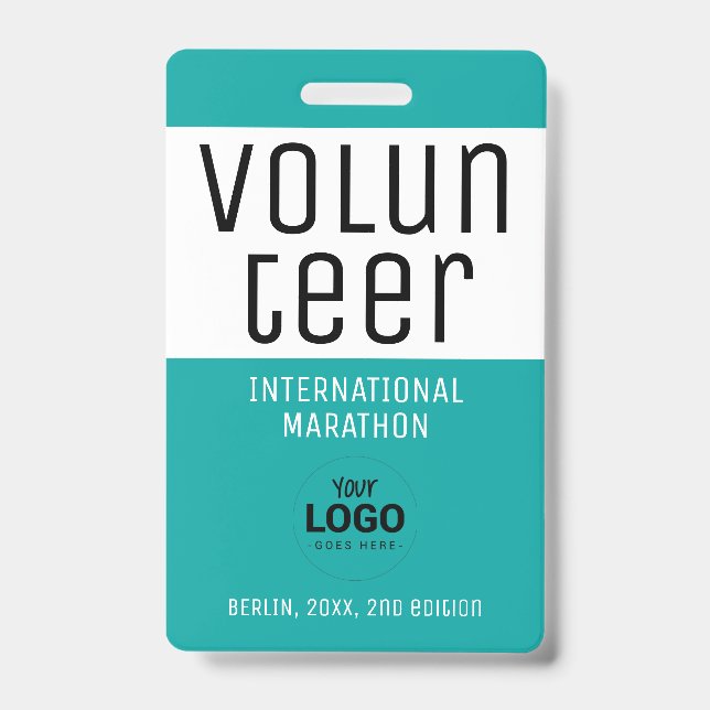 Crachá Código QR do Logotipo Voluntariado Turquesa Modern (Front)