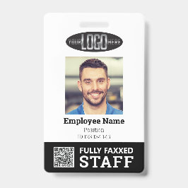 Crachá Código QR e ID de Foto do Funcionário Black White 