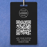 Crachá Código QR | Evento de logotipo preto moderno para<br><div class="desc">Um simples modelo de código QR para empresas negras personalizadas num estilo minimalista moderno que pode ser facilmente atualizado com o logótipo da sua empresa,  o código QR e o texto personalizado,  por exemplo. digitalize-me para...  #QRcode #logo #crachá #business</div>