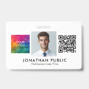 Crachá Código QR Modelo Foto do Funcionário Logotipo da E