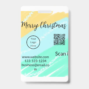 Crachá Código QR Natal feliz negócios amarelo verde água