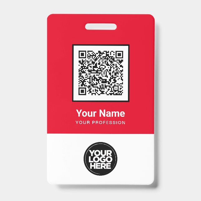 Crachá Código Qr Personalizado do Funcionário em Vermelho (Frente)