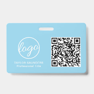 Crachá Código QR personalizado Logotipo azul claro ID do