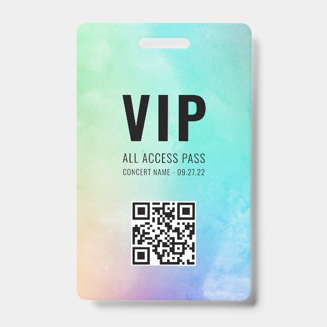 Crachá Código QR personalizado Pastel Rainbow VIP All Acc (Frente)
