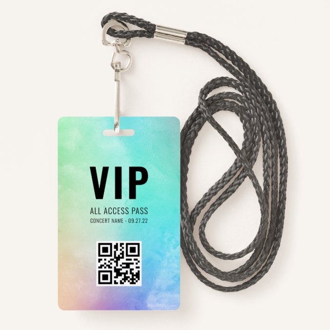 Crachá Código QR personalizado Pastel Rainbow VIP All Acc (Frente com cordão)