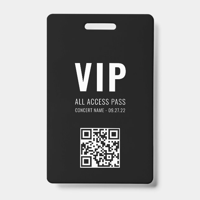 Crachá Código QR personalizado - VIP branco preto - todo  (Frente)