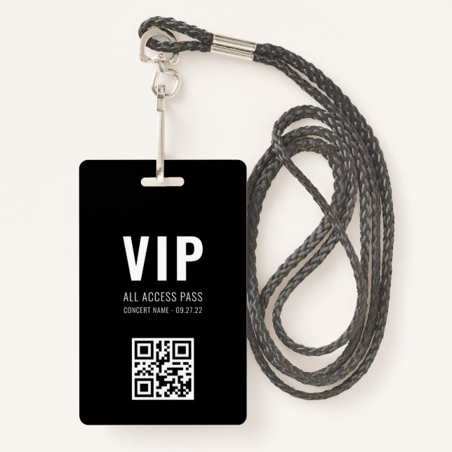 Crachá Código QR personalizado - VIP branco preto - todo  (Frente com cordão)