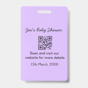 Crachá Código QR simples de chá de bebê roxo adicionar no