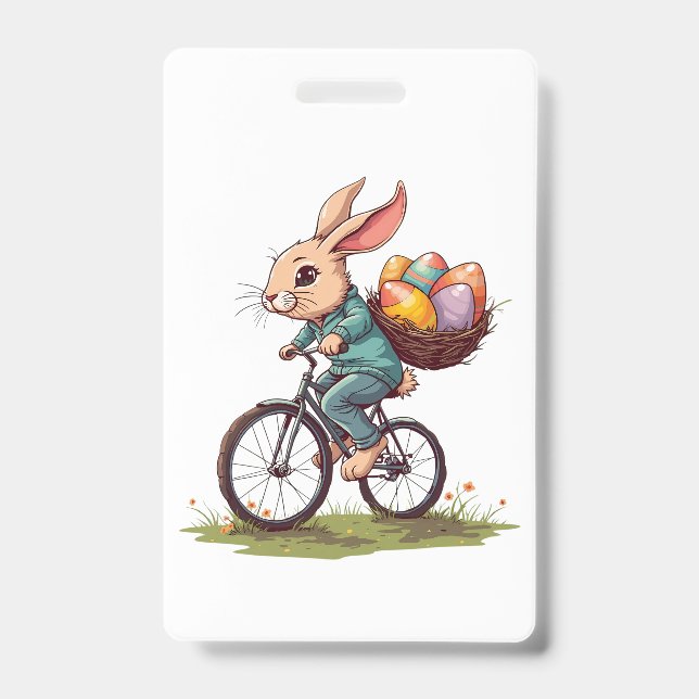 Crachá Coelho da Páscoa Andando de Bicicleta com Cesta de (Frente)
