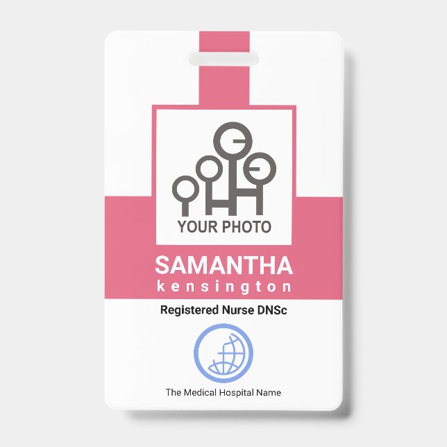 Crachá Coluna Criativa Rosa Modelo de Foto de Enfermeira  (Frente)