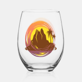 Crachá com paisagem vulcânica tropical e palmeiras