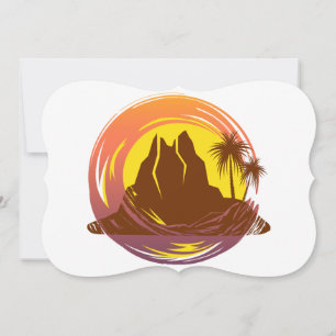 Crachá com paisagem vulcânica tropical e palmeiras